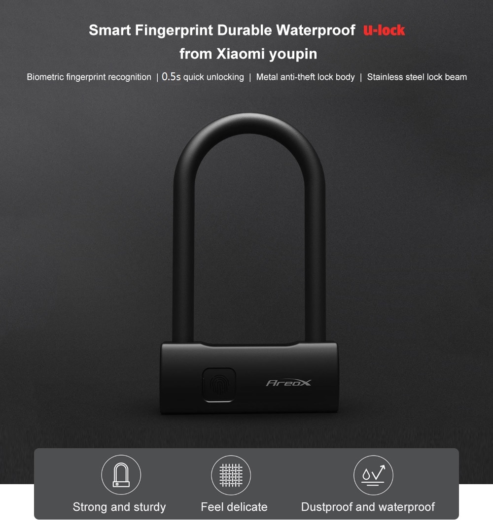 Smart Fingerprint Durable Waterproof U-lock from Xiaomi youpin- Black Short
