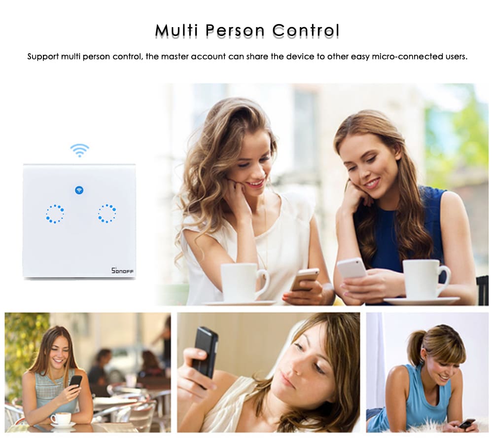 SONOFF Wifi Smart Touch Switch 2-way European Standard Panel- White