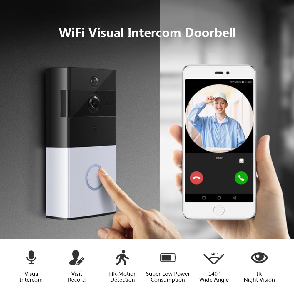 XM - JPIDG1 Smart Home Wireless WiFi Video Visual Intercom Camera Doorbell PIR Motion Detection- Silver