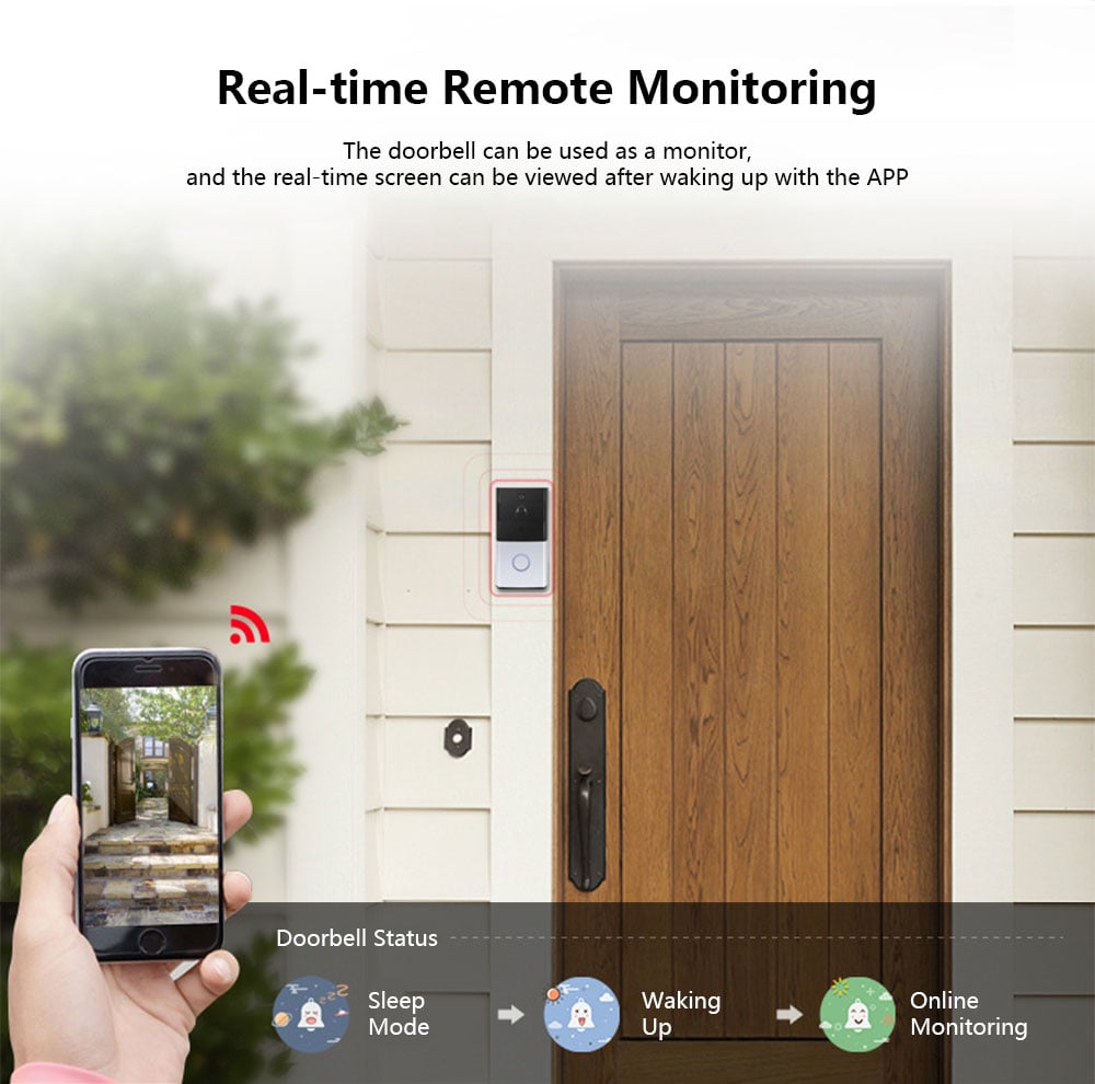 XM - JPIDG1 Smart Home Wireless WiFi Video Visual Intercom Camera Doorbell PIR Motion Detection- Silver