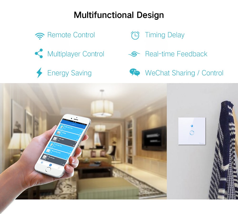 SONOFF T1 EU 1 Gang Wifi Wall Switch Wireless Remote Light Touch Control Work with Alexa- White
