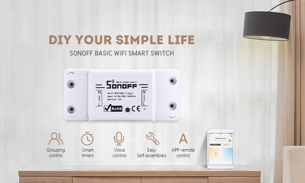SONOFF BASIC Wireless WiFi Smart Switch Intelligent Remote Control for DIY Home Safety- White