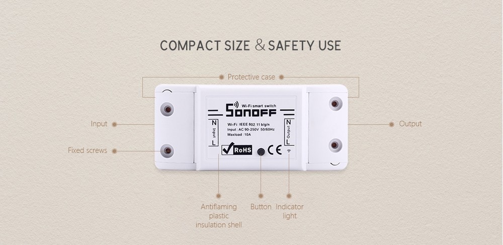 SONOFF BASIC Wireless WiFi Smart Switch Intelligent Remote Control for DIY Home Safety- White