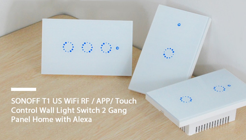 SONOFF T1 US WiFi RF / APP/ Touch Control Wall Light Switch 2 Gang Panel Home with Alexa- White