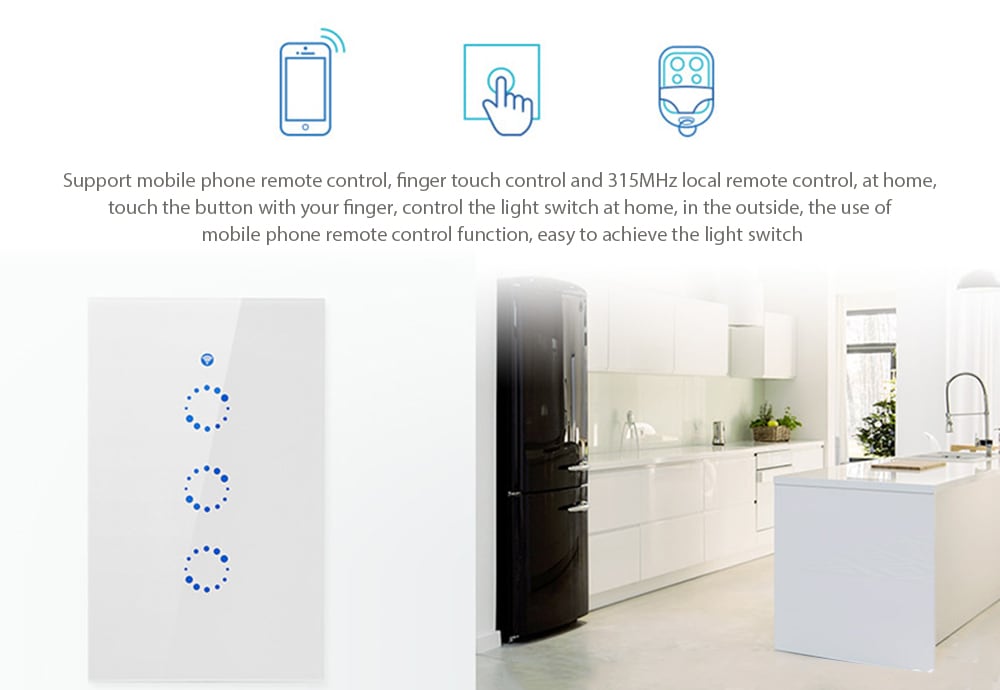 SONOFF T1 US WiFi RF / APP/ Touch Control Wall Light Switch 2 Gang Panel Home with Alexa- White