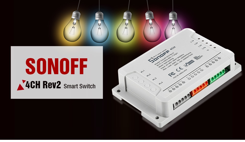 SONOFF 4CH Rev2 4 Channel Wireless WiFi Smart Switch - Gray