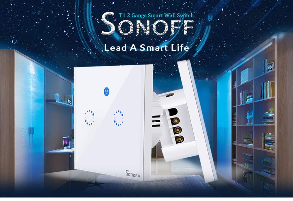 SONOFF T1 Double Gangs WiFi and RF 86 Type Smart Wall Touch Light Switch- White