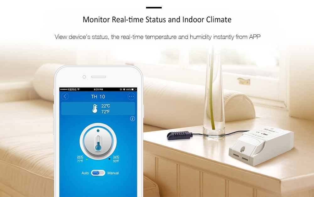 SONOFF TH10 Temperature and Humidity Monitoring WiFi Smart Switch for Home Automation System- White