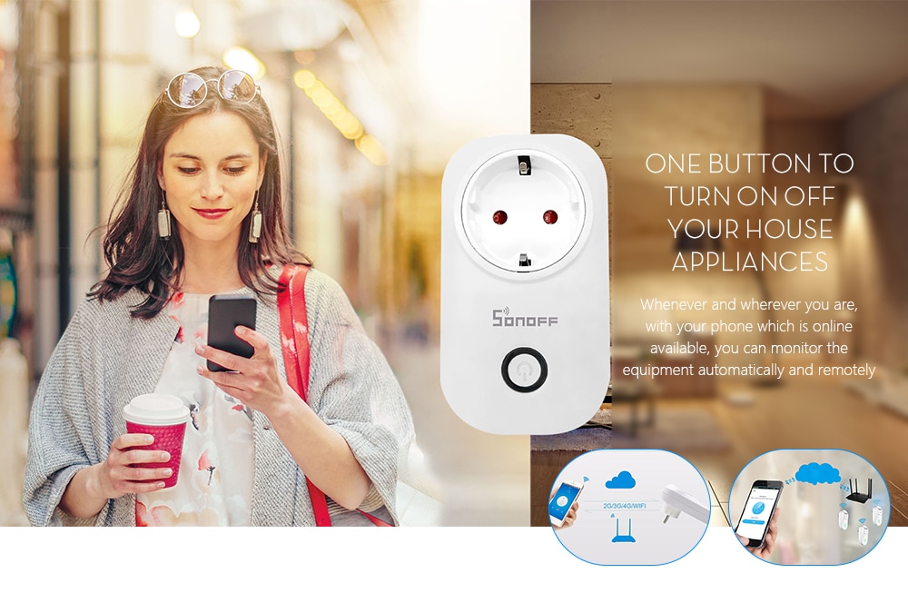 SONOFF S20 WiFi Smart Switch Socket Wireless Remote Control- White EU Plug