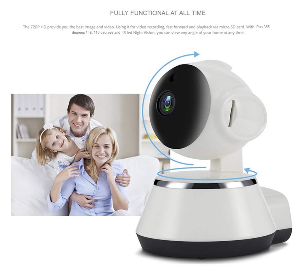 V380 HD 720P Smart IP Camera WiFi Mobile Remote Control with PTZ Function for Home Security- Milk White EU Plug