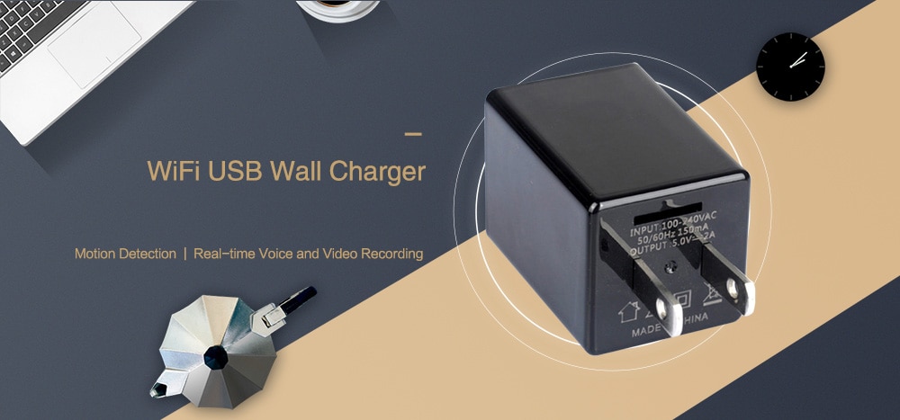 Wireless Micro Monitor WiFi HD Mobile Phone Charger- Black US Plug (2-pin)