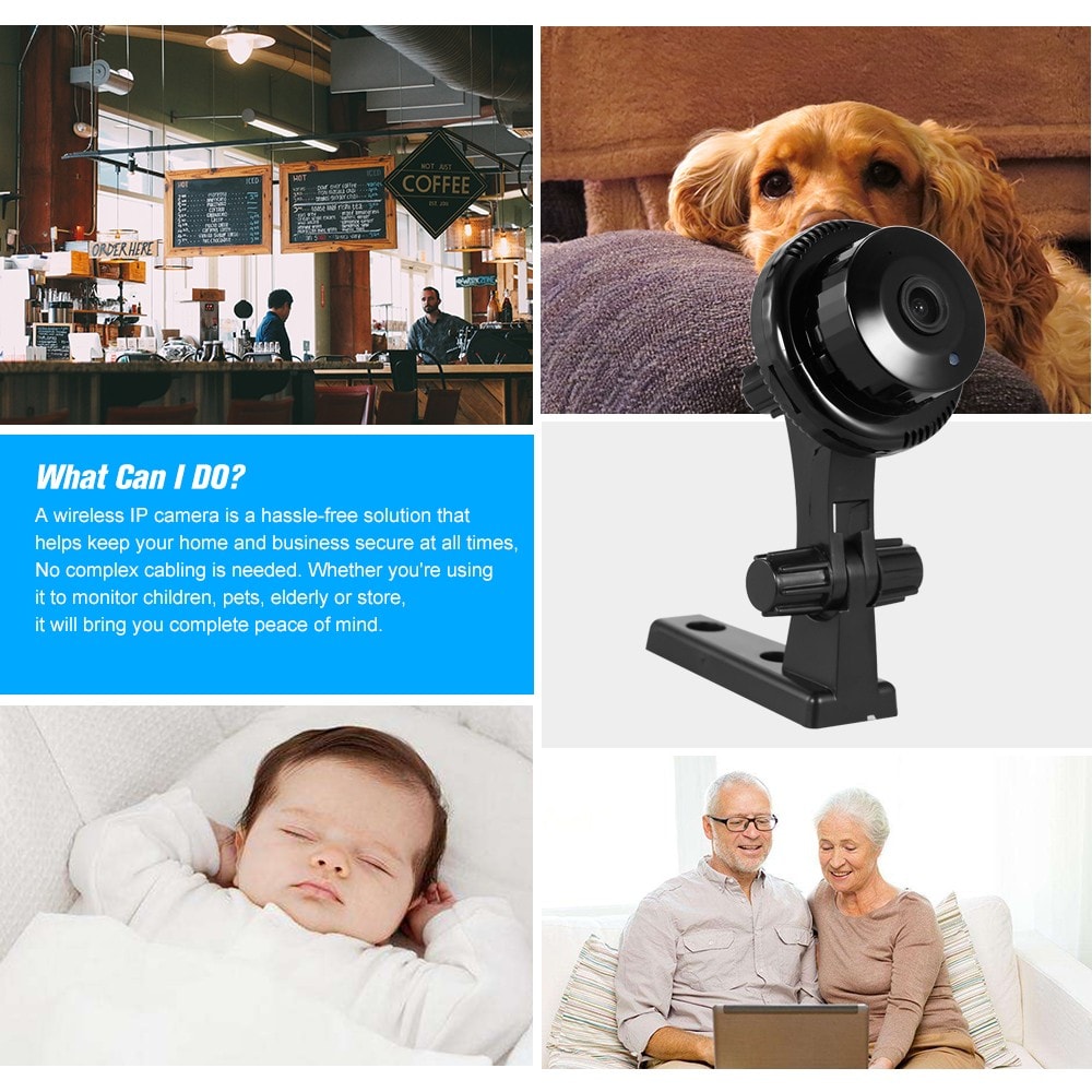 Q1 Wireless Camera WiFi Remote Monitoring Mini Panorama Home Intelligent HD Networking IP Camera with Bracket- Black EU Plug