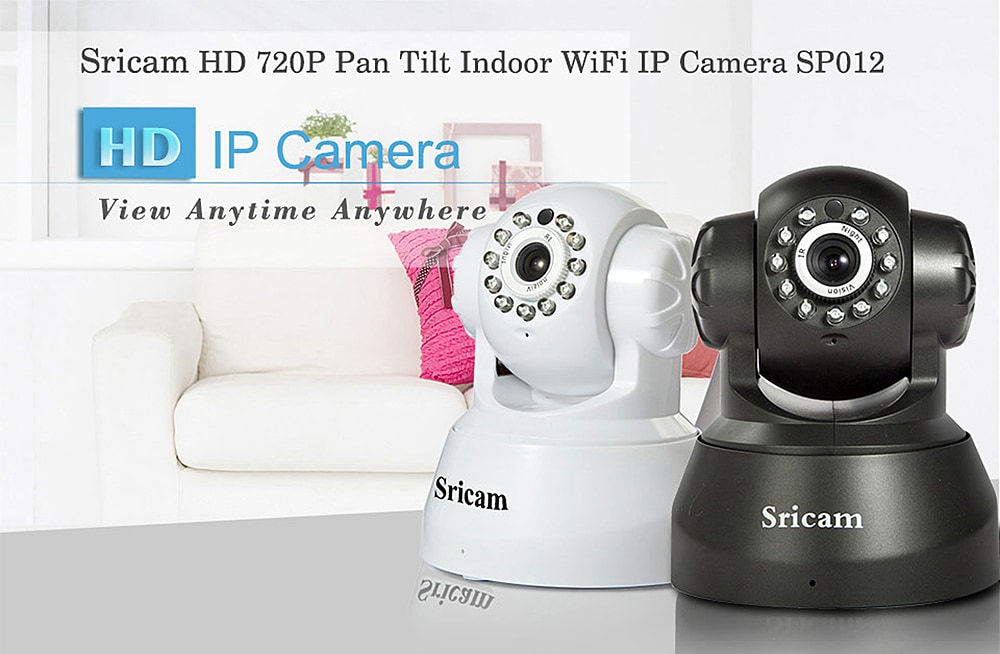 Sricam SP012 720P H.264 Wifi 1.0 Megapixel Wireless ONVIF Security IP Camera TF Slot Two-way Voice- Black US Plug