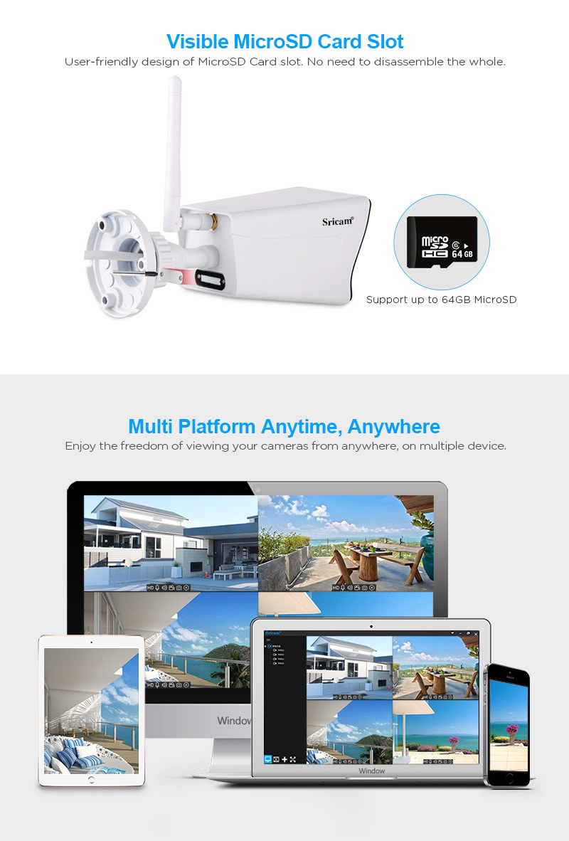 Sricam IP Camera  1080P H.264 Wifi Megapixel Wireless CCTV Security IP Camera TF Slot AU White- White AU Plug