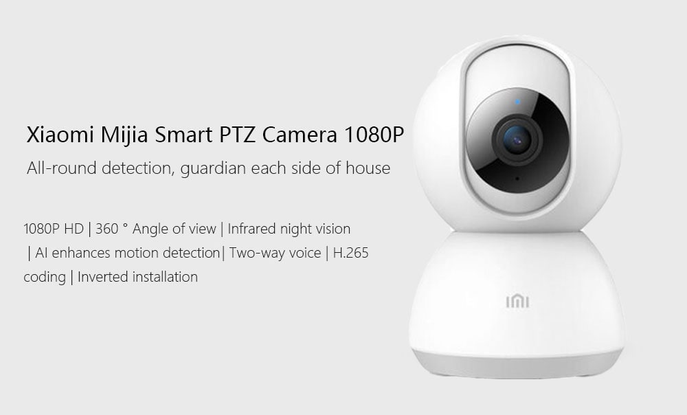 Xiaomi Mijia Smart IP Camera 1080P WiFi Pan-tilt Night Vision 360 Degree View Motion Detection Security Monitor- White US Plug (2-pin)