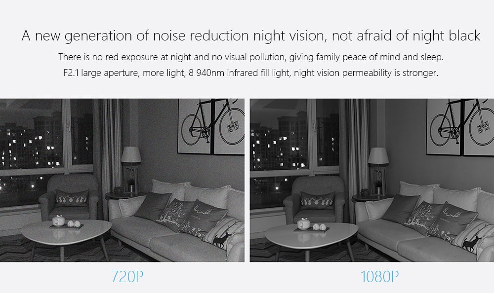 Xiaomi Mijia Smart IP Camera 1080P WiFi Pan-tilt Night Vision 360 Degree View Motion Detection Security Monitor- White US Plug (2-pin)