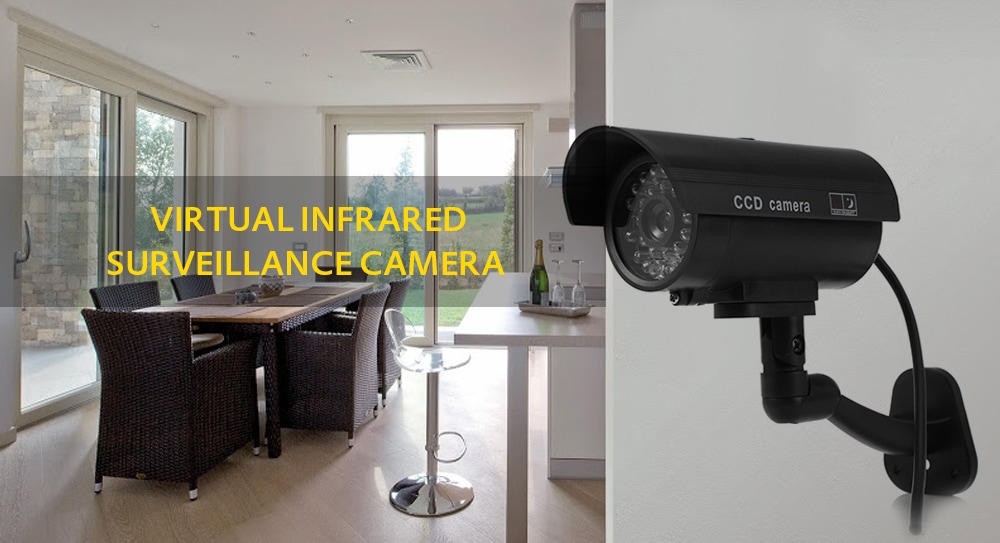 Small Dummy Camera CCTV Sticker Surveillance 90 Degree Rotating with Flashing Red LED Light- Black