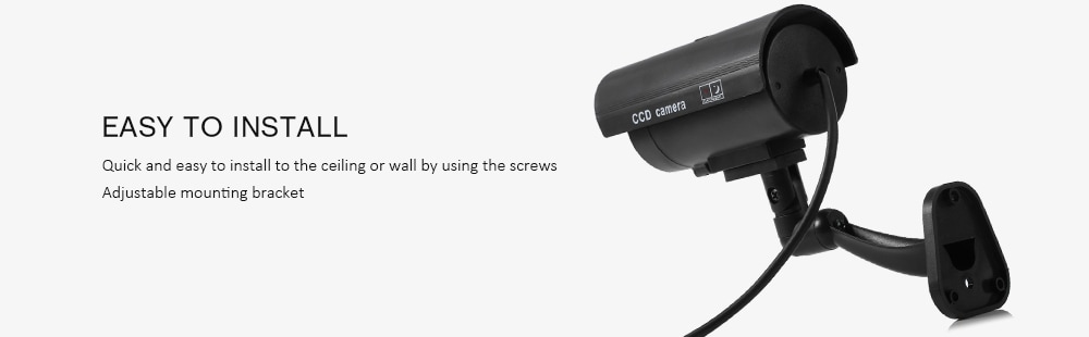 Small Dummy Camera CCTV Sticker Surveillance 90 Degree Rotating with Flashing Red LED Light- Black