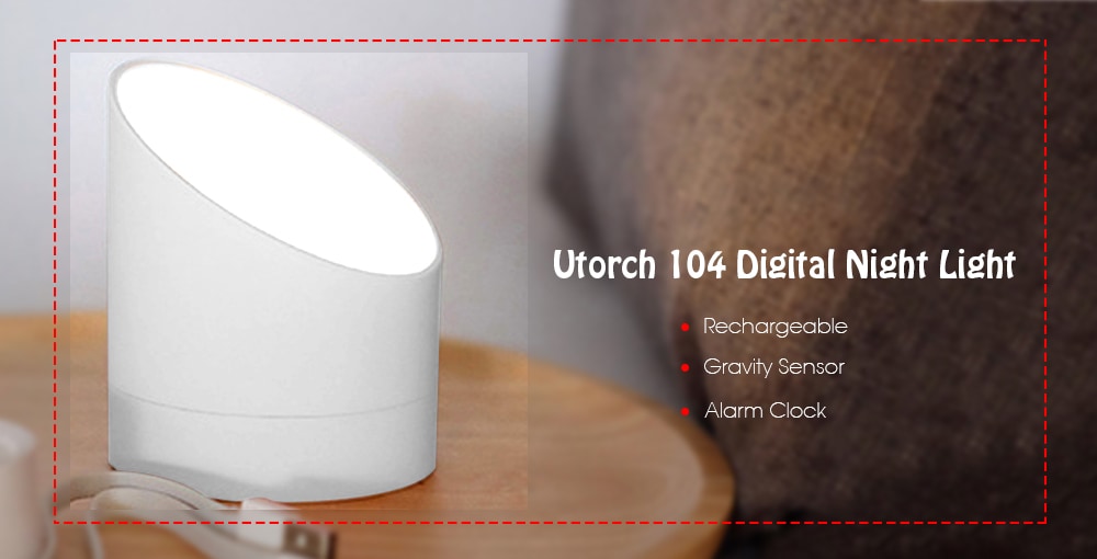 Utorch 104 Digital Rechargeable Gravity Sensor Alarm Clock Night Light- Gray