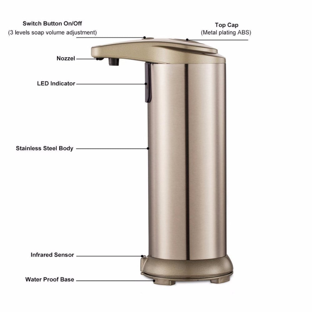 Smart Automatic Infrared Sensor Stainless Steel Liquid Soap Dispenser- Champagne Gold