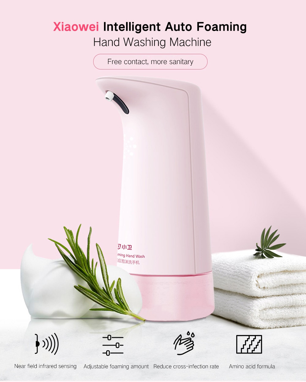 Xiaowei R66018XP Intelligent Auto Induction Foaming Hand Washing Machine- Pig Pink
