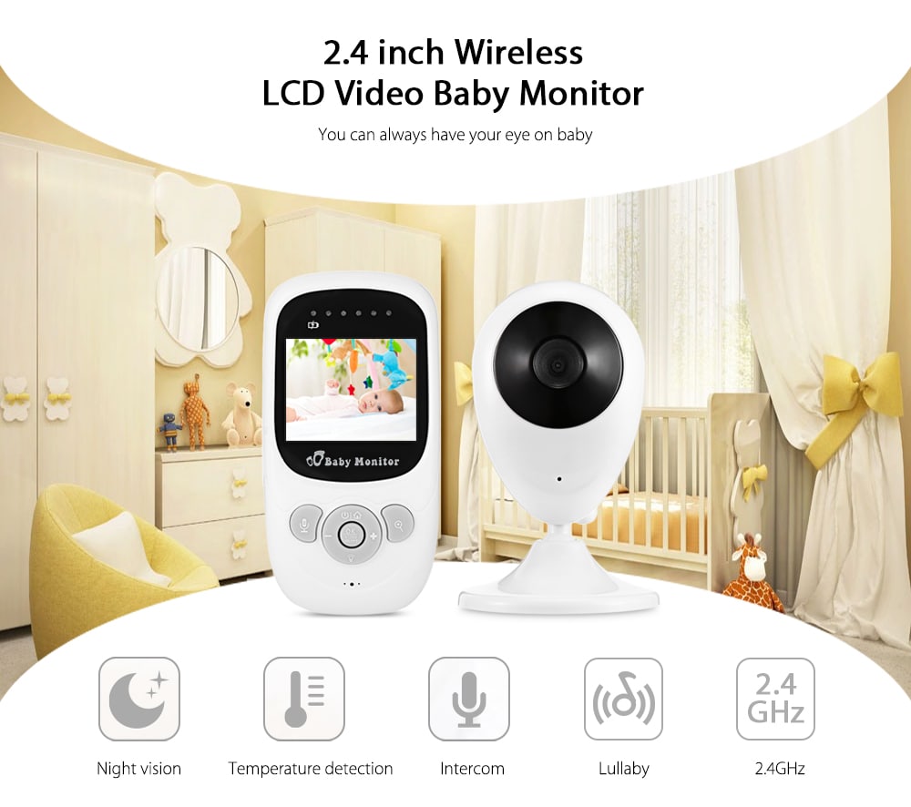 SP880 2.4G Wireless Baby Video Monitor with Night Vision Two-way Talk 2.4 inch LCD Display Temperature Monitoring- White EU Plug