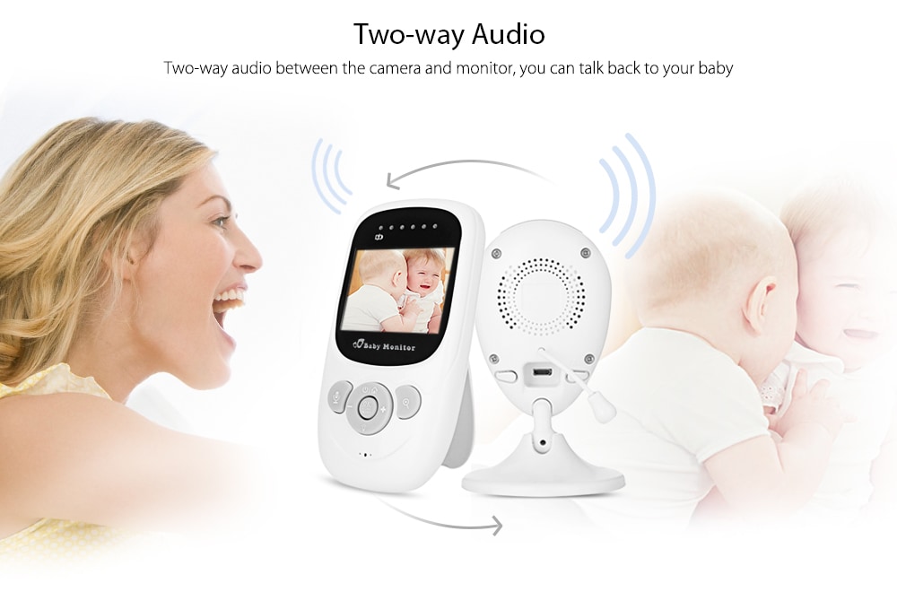 SP880 2.4G Wireless Baby Video Monitor with Night Vision Two-way Talk 2.4 inch LCD Display Temperature Monitoring- White EU Plug