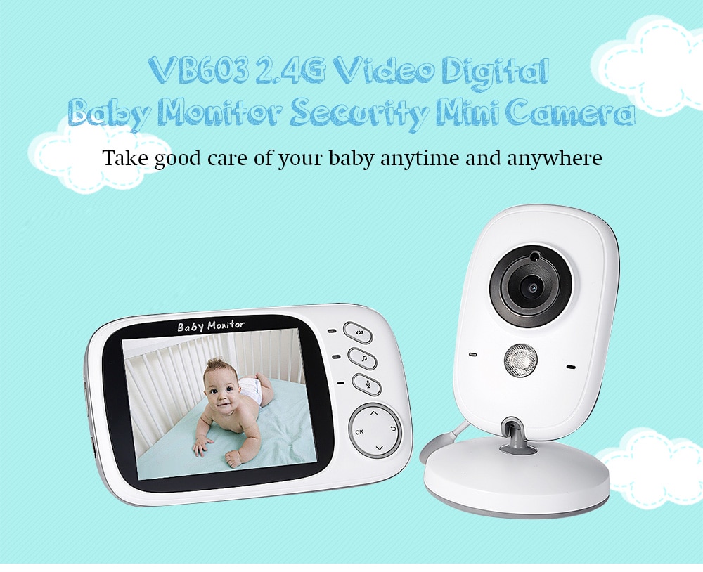 VB603 2.4G Video Digital Baby Monitor Security Mini Camera with 3.2 inch Screen 2 Ways Audio Talk and Night Vision- White