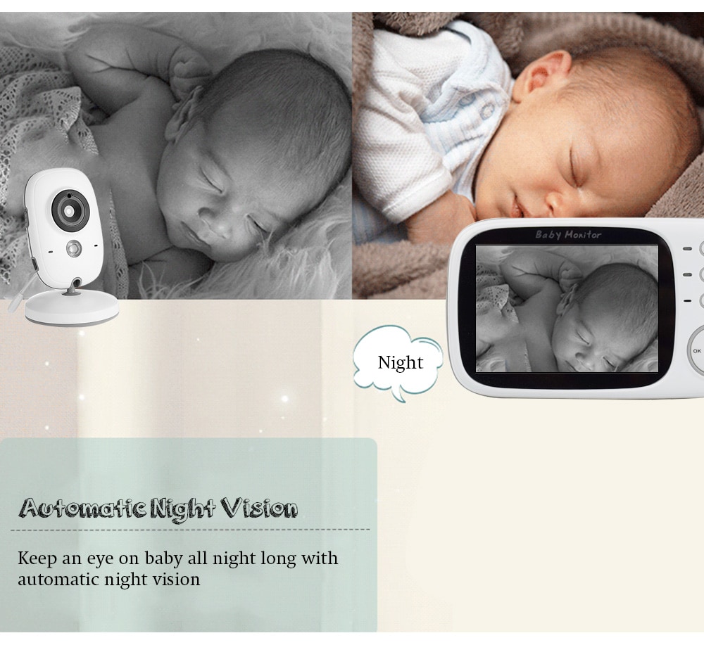 VB603 2.4G Video Digital Baby Monitor Security Mini Camera with 3.2 inch Screen 2 Ways Audio Talk and Night Vision- White