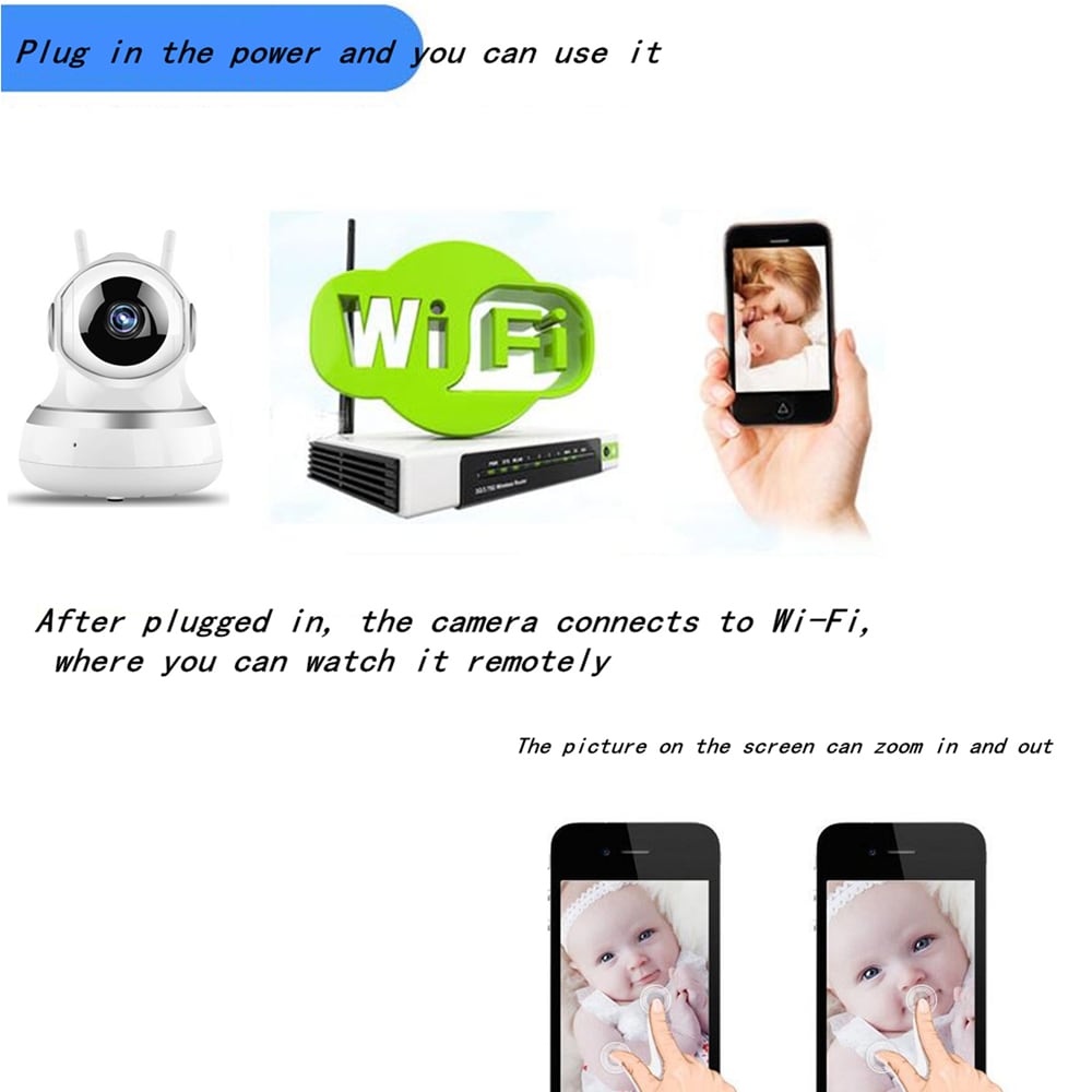 WiFi Remote Control Multifunction Infrared Night Vision Monitor IP Camera 1080P US Plug- Silver and White 1Pc