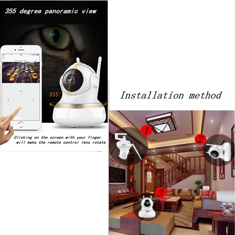 WiFi Remote Control Multifunction Infrared Night Vision Monitor Camera 1080P EU Plug- Silver and White