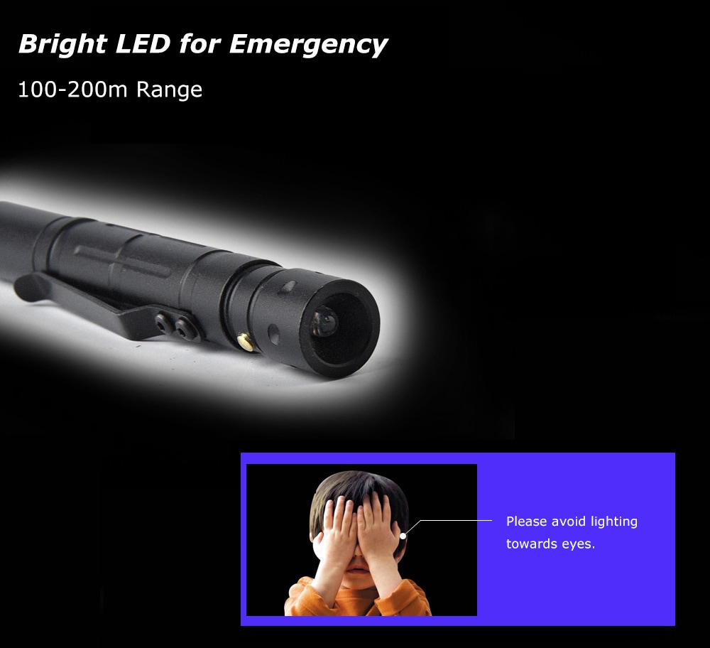 TG - S165 Outdoor Portable Tactical Defensive Survival Pen LED Flashlight- Black