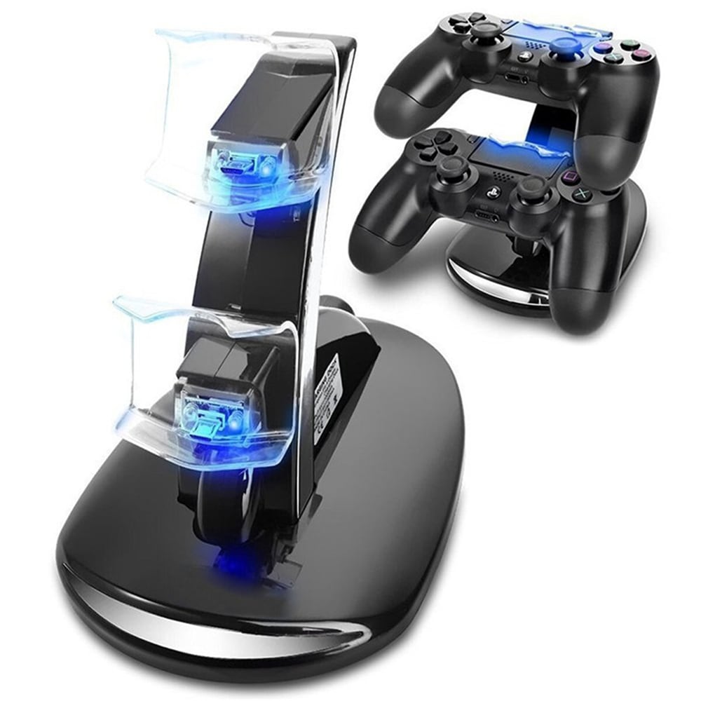 PS4 Controller Charger, Dual USB Charging Docking Station Stand with LED Lights- Black
