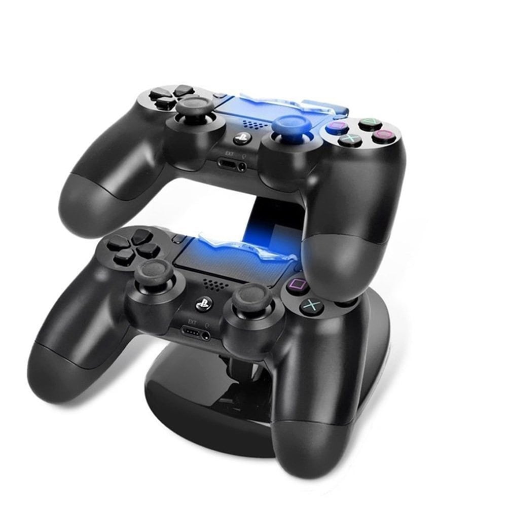 PS4 Controller Charger, Dual USB Charging Docking Station Stand with LED Lights- Black