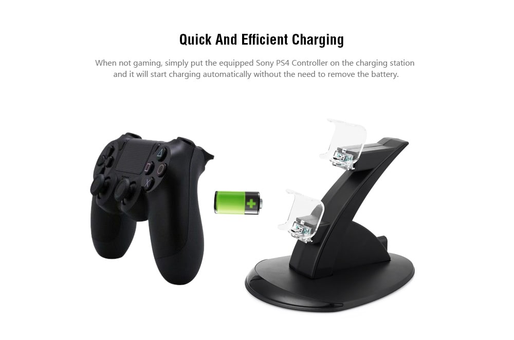 Dual Micro USB Charging Dock Station Stand for PS4 Controller Large Size- Black