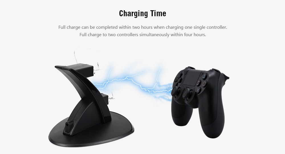 Dual Micro USB Charging Dock Station Stand for PS4 Controller Large Size- Black