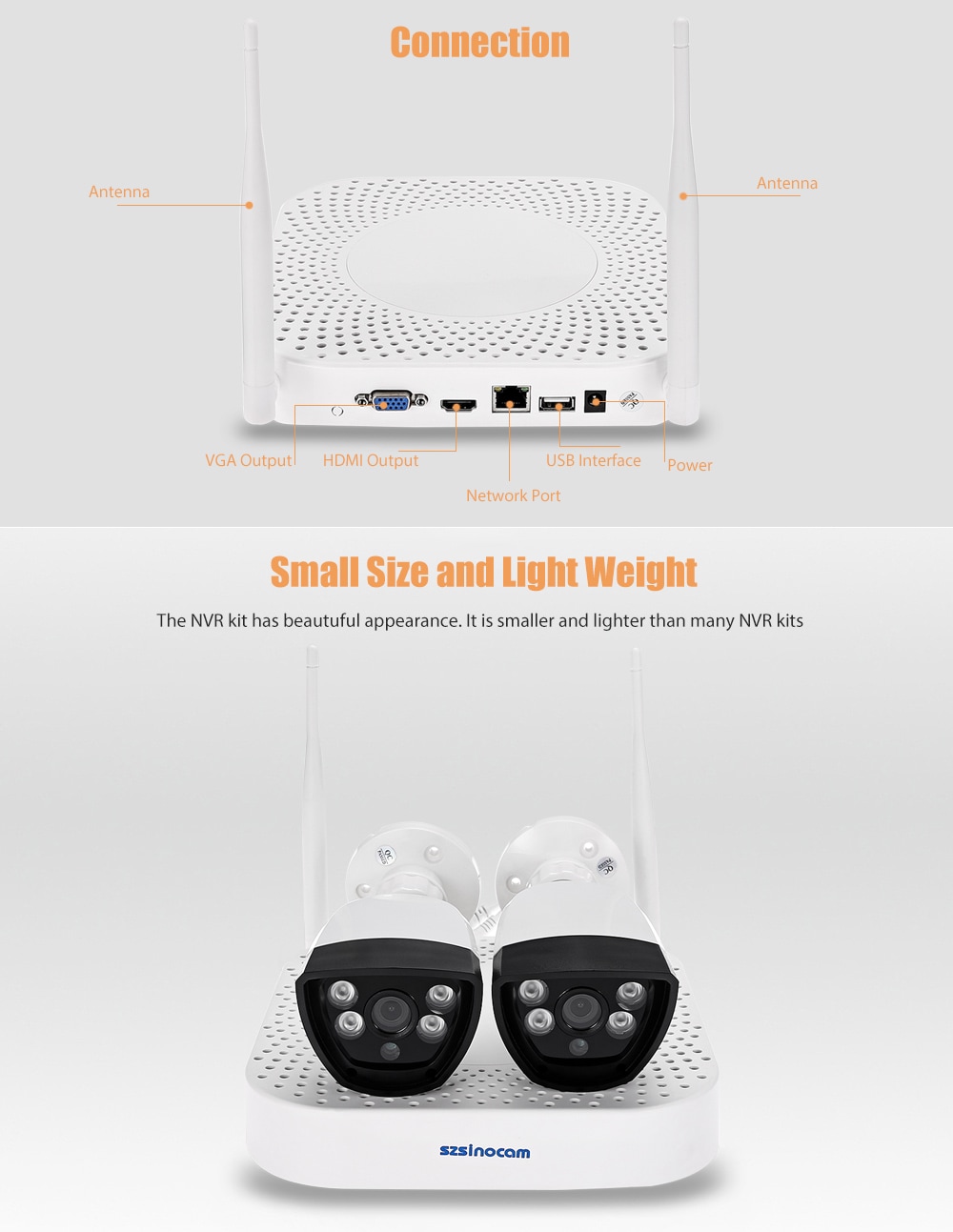 Szsinocam SN - NVK - 5007W10 Wireless NVR Kit with Four 720P Cameras Night Vision- White EU Plug