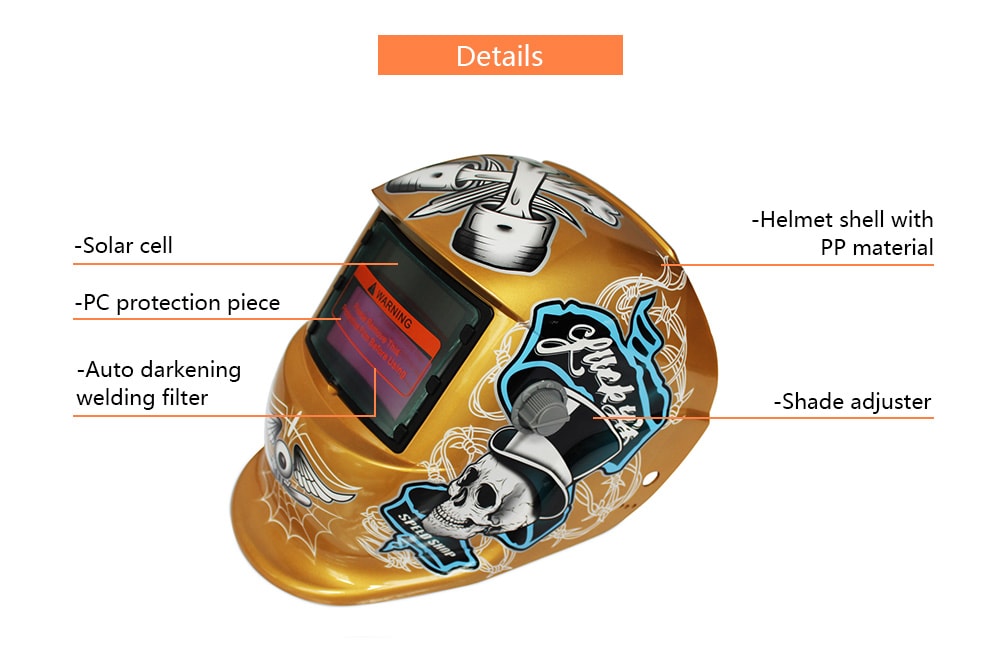 Solar Energy Automatic Changeable Light Electric Welding Protective Helmet with  Pirate Pattern- Red