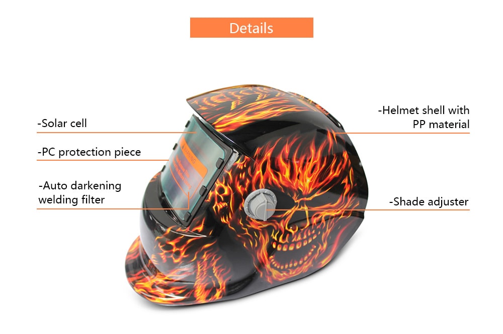 Solar Energy Automatic Changeable Light Electric Welding Protective Helmet with Skull Pattern- Colormix Skull Gunner