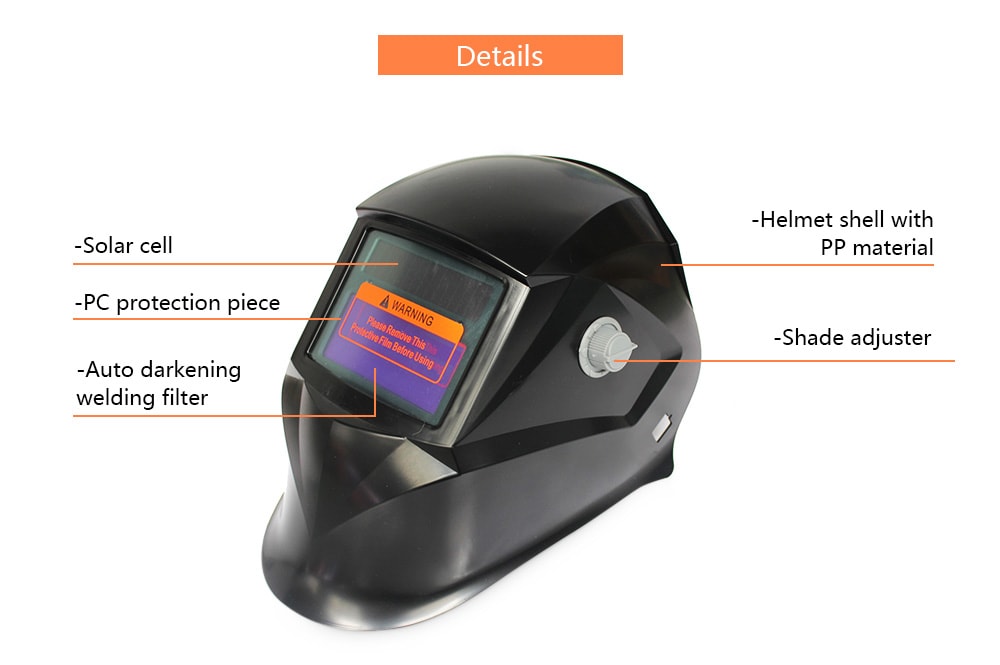 Solar Energy Automatic Changeable Light Electric Welding Protective Helmet with Solid Color Type- Black 900