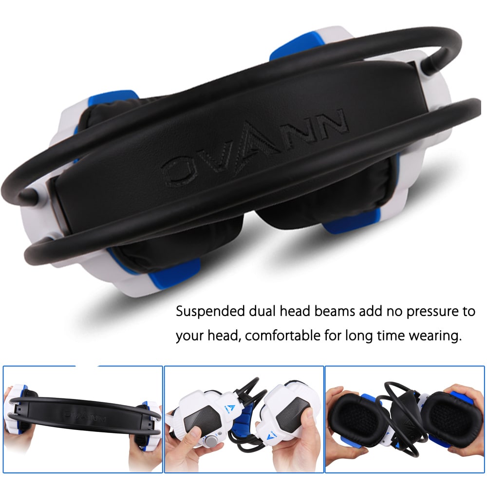 OVANN X90 - C Professional Gaming Headsets Flash Light Effect Suspended Headband- Blue and White