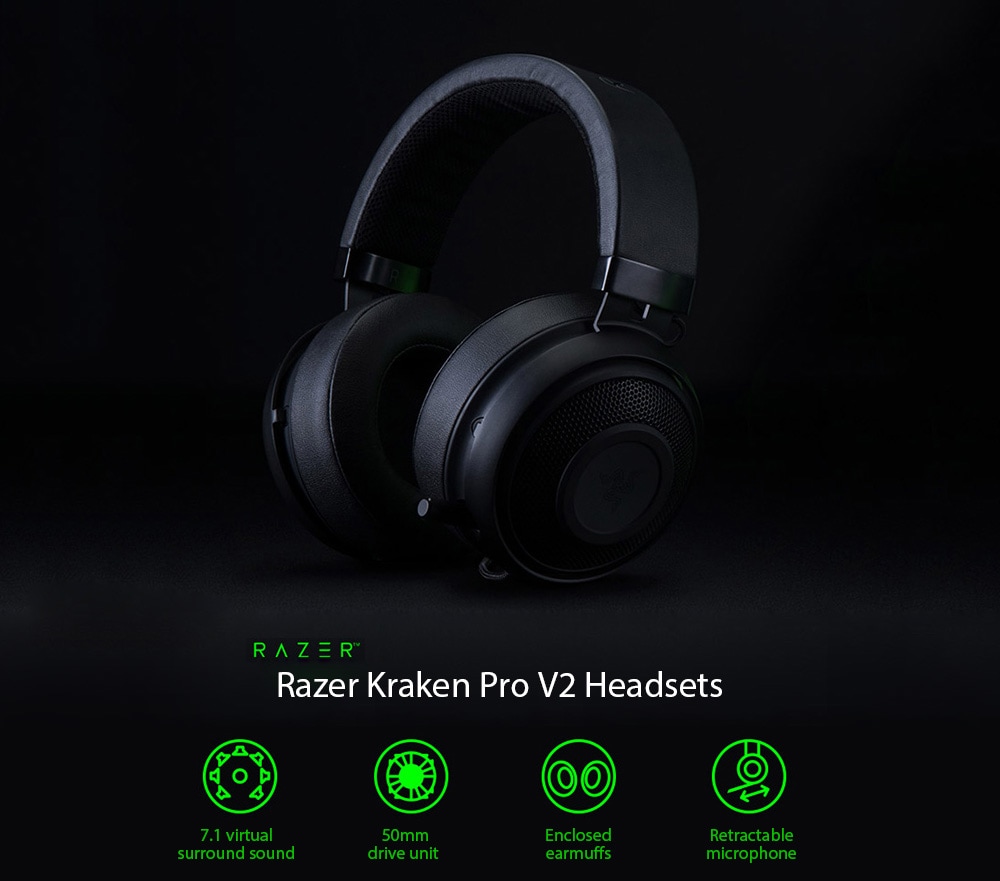 Razer Kraken Pro V2 Headsets Bass Gaming Headphones with Mic for Mobile Phone PC Xbox- Pink