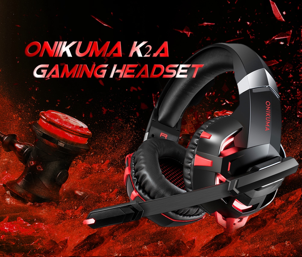 ONIKUMA K2A High Performance Professional Gaming Headset Red- Red