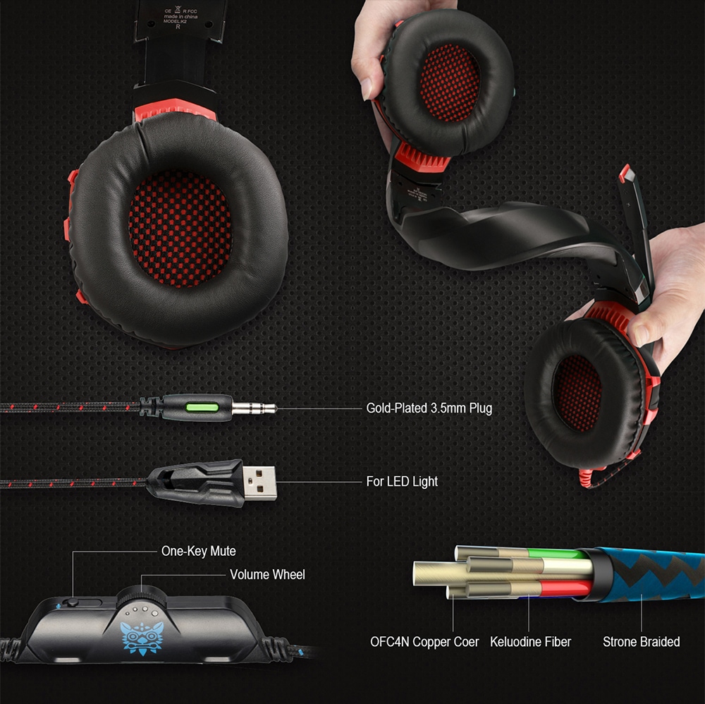 ONIKUMA K2A High Performance Professional Gaming Headset Red- Red