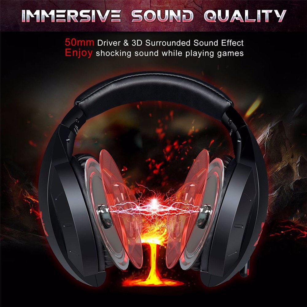 ONIKUMA K7 Headband Game Headset Stereo Bass Over-ear Headphone with Microphone- Red