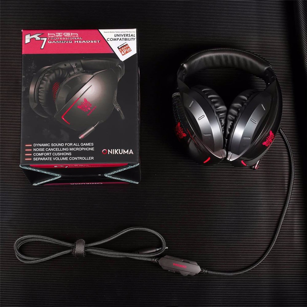 ONIKUMA K7 Headband Game Headset Stereo Bass Over-ear Headphone with Microphone- Red