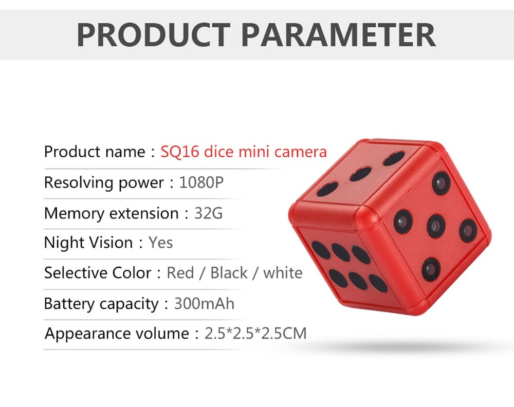 SQ16 1080P Mini Dice Camera Camcorder Sport DV- Black