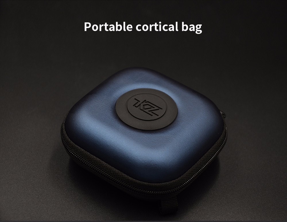 Original KZ Mini PU Leather Earphone Bag Zipper Square Carrying Case Shockproof Earbuds Protective Storage Box- Black