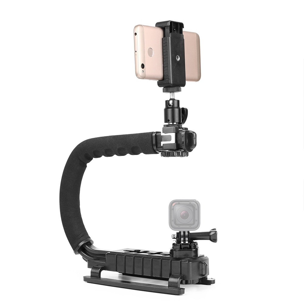 Ulanzi U-Grip Triple Shoe Mount Video Action Stabilizing Handle Grip Rig for iPhone 8 / X GoPro Smartphone Canon Sony DSLR Camera- Black