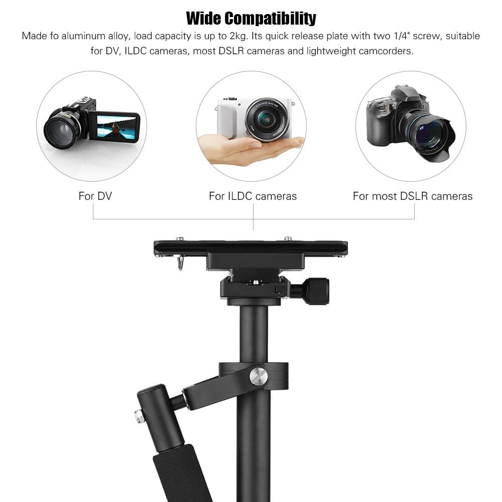 S40 Professional 40cm Aluminum Alloy Handheld Stabilizer with Quick Release Plate and Clamp Base for Canon / Nikon / Sony / DS- Black
